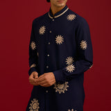 Navy Cotton Silk Embroidered Kurta Set