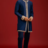 Navy Chanderi Cotton Embroidered Kurta Set