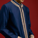 Navy Chanderi Cotton Embroidered Kurta Set