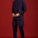 Navy Cotton Silk Embroidered Bundi Set