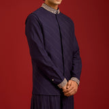 Navy Cotton Silk Embroidered Bundi Set