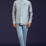 Light Blue Linen Satin Bandhej Bundi Set