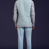 Light Blue Linen Satin Bandhej Bundi Set