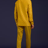Mustard Linen Satin Bandhej Bundi Set