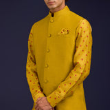 Mustard Linen Satin Bandhej Bundi Set