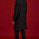 Black Cotton Silk Sherwani Set