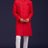 Red Cotton Silk Sherwani