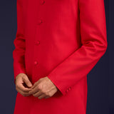 Red Cotton Silk Sherwani