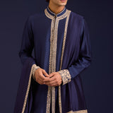 Navy Silk Embroidered Stole