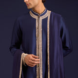 Navy Silk Embroidered Stole