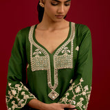 Green Cotton Silk Kurta Set