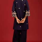 Navy Cotton Silk Kurta Set