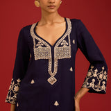 Navy Cotton Silk Kurta Set