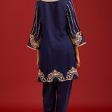 Navy Blue Cotton Silk Kurta Set