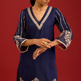 Navy Blue Cotton Silk Kurta Set