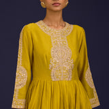 Mustard Silk Anarkali Set