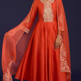 Orange Silk Anarkali Set