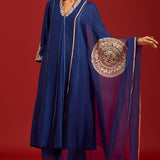 Navy Chinniya Silk Kurta Set