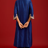 Navy Chinniya Silk Kurta Set
