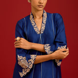 Navy Chinniya Silk Kurta Set