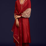 Rust Chinniya Silk Kurta Set