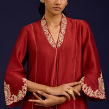 Rust Chinniya Silk Kurta Set