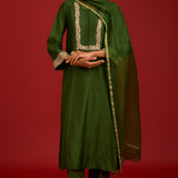 Green Chinniya Silk Kurta Set