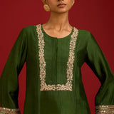 Green Chinniya Silk Kurta Set