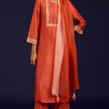 Orange Chinniya Silk Kurta Set