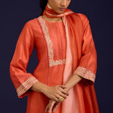 Orange Chinniya Silk Kurta Set