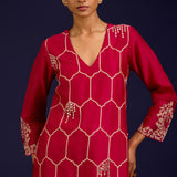 Fuchsia Dori Embroidered Kurta Set