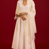 Ivory Cotton Silk Anarkali Set