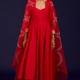 Red Cotton Silk Anarkali Set