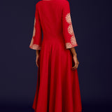 Red Cotton Silk Anarkali Set
