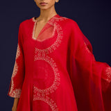 Red Cotton Silk Anarkali Set