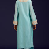 Aqua Silk Embroidered Kurta Set