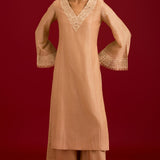 Beige Silk Embroidered Kurta Set