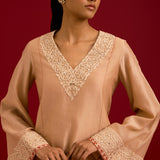 Beige Silk Embroidered Kurta Set