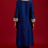 Navy Bandhej Embroidered Kurta Set
