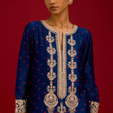 Navy Bandhej Embroidered Kurta Set