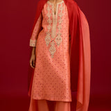 Peach Bandhej Embroidered Kurta Set