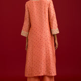 Peach Bandhej Embroidered Kurta Set