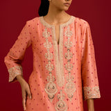 Peach Bandhej Embroidered Kurta Set