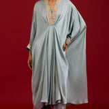 Navy Slate Blue Modal Satin Kaftan Set