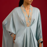 Navy Slate Blue Modal Satin Kaftan Set