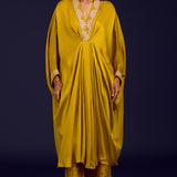 Mustard Blue Modal Satin Kaftan Set