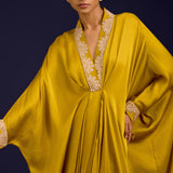Mustard Blue Modal Satin Kaftan Set