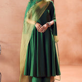 Green Tonal Embroidered Anarkali Set