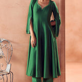 Green Tonal Embroidered Anarkali Set