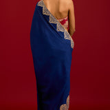 Navy Blue Embroidered Silk Saree